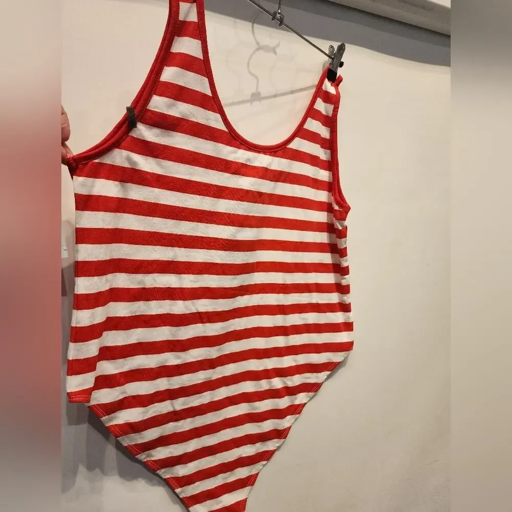 New Red & White One Piece Swimsuit Tank‎ USA Striped Bathing Suit Size XXL
